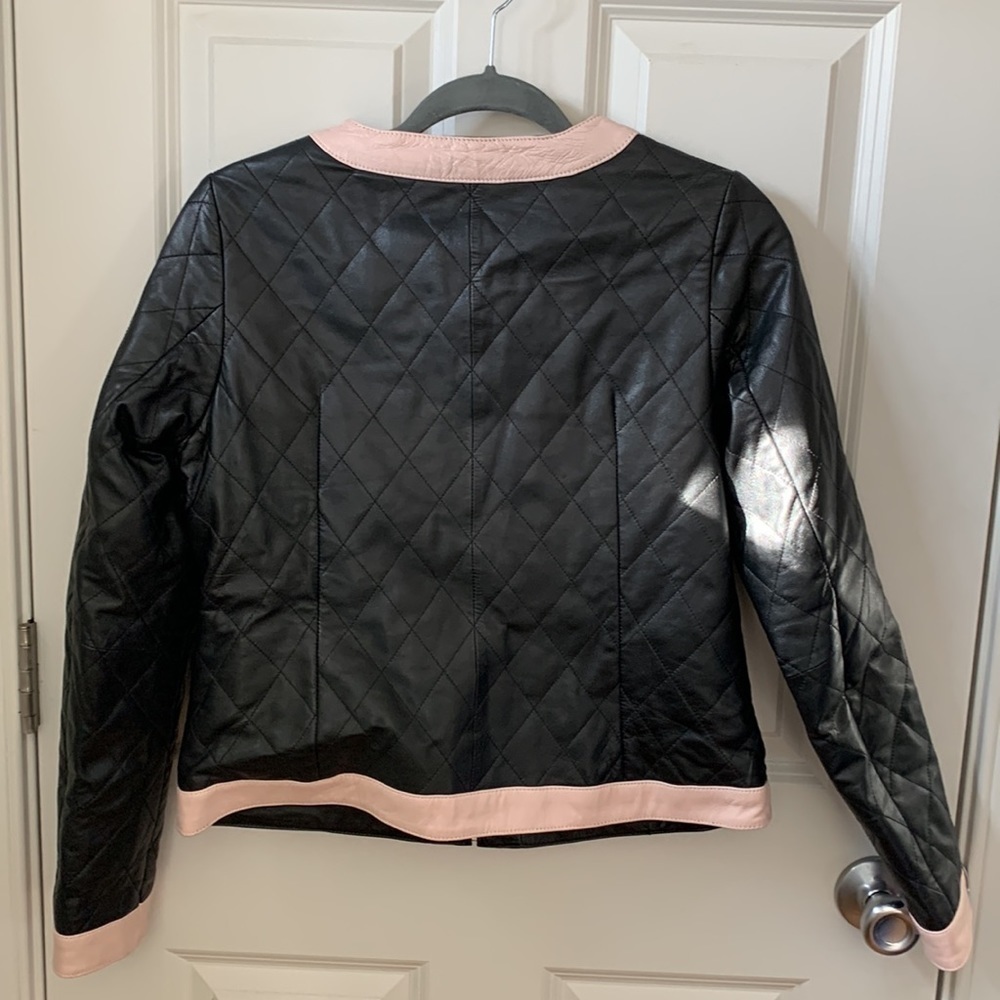 Zarina | Black Pink Faux Leather Quilted Lined Moto Zipper Jacket Blazer EU 44 - Picture 16 of 17